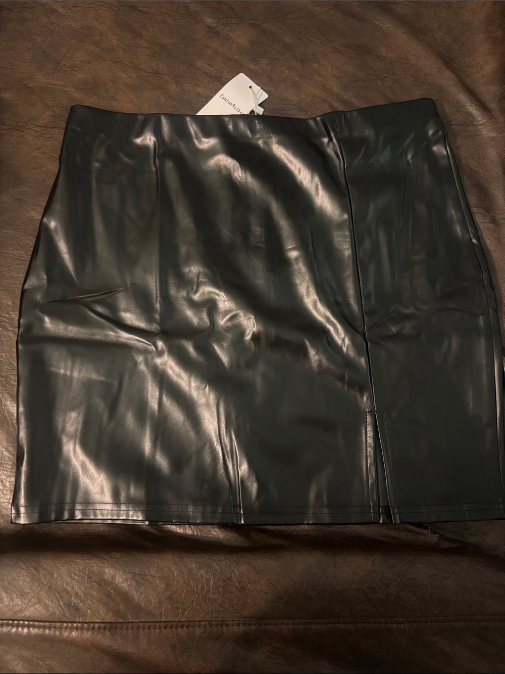 Women's Black Faux Leather Mini Skirt with Front Seam